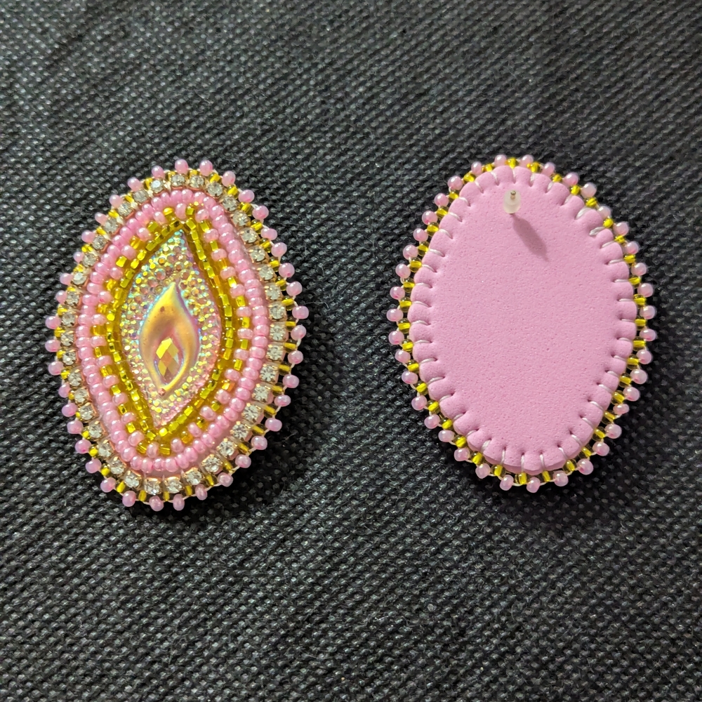 Handcrafted Pink Beaded Teardrop Earrings - Picture 1 of 1